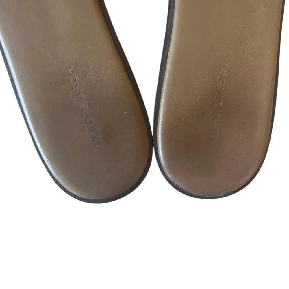 Tory Burch Ines Leather Slides Almond Beige Sandals 9